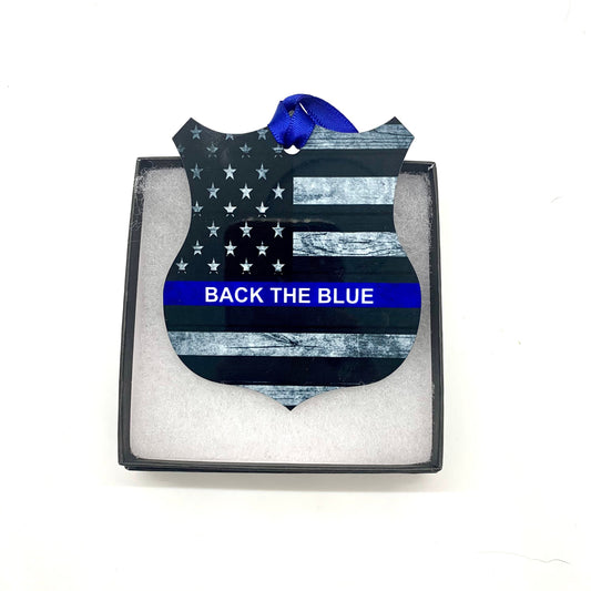 Police Badge Blue Line Back the Blue Ornament