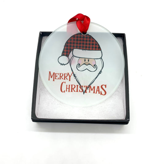 Merry Christmas Santa Glass Ornament / Suncatcher