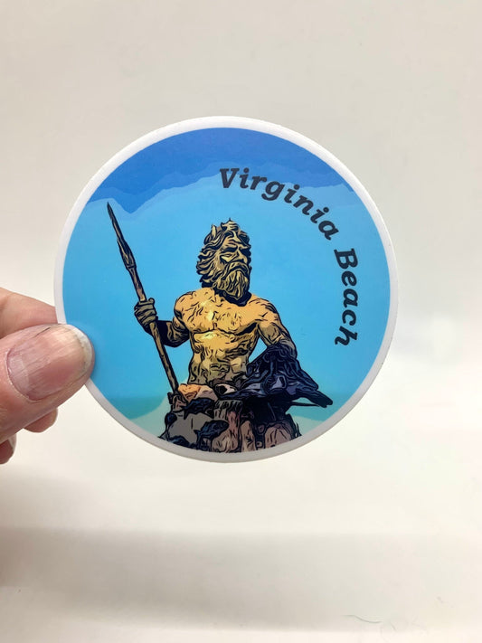 Virginia Beach. King Neptune Statue - Waterproof Sticker Decal
