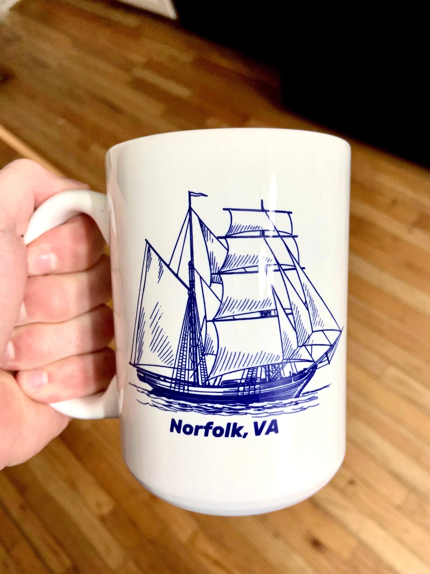 Norfolk, Blue Ship, 15oz, Ceramic Mug