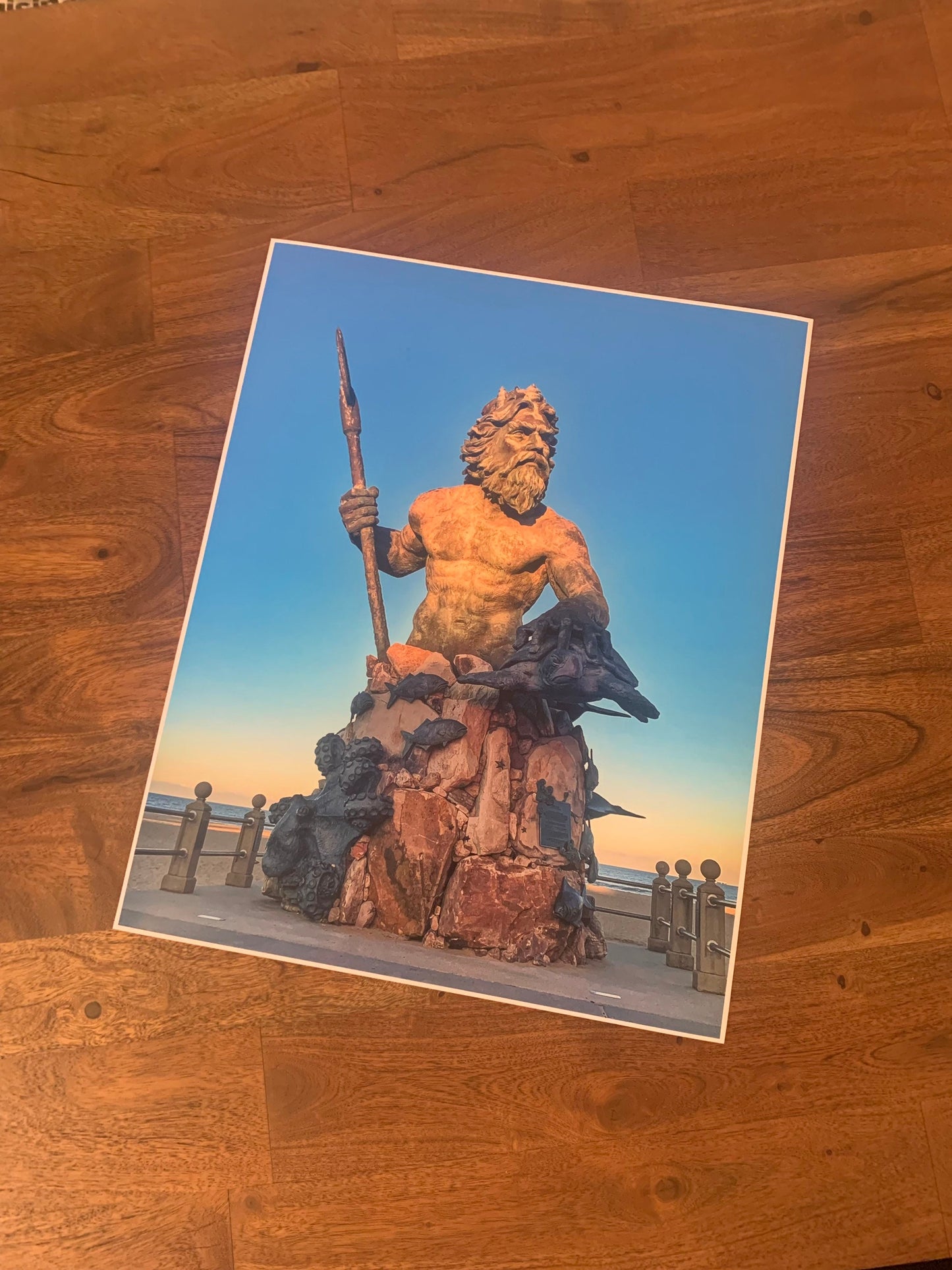 Sunset at the Statue of King Neptune, Virginia Beach, VA Photo Print