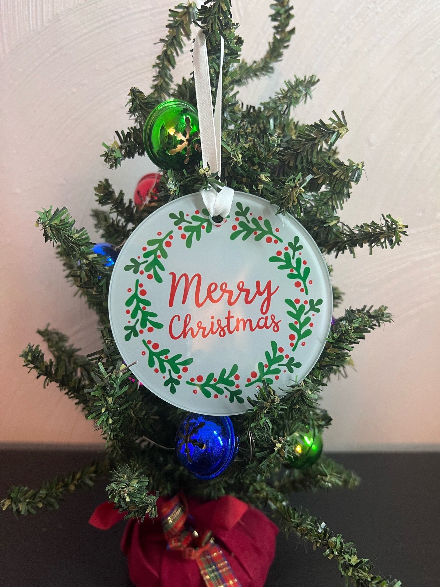 Merry Christmas with Holly Glass Ornament / Suncatcher