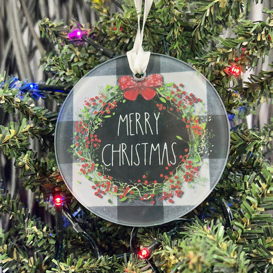 Merry Christmas Glass Ornament / Suncatcher