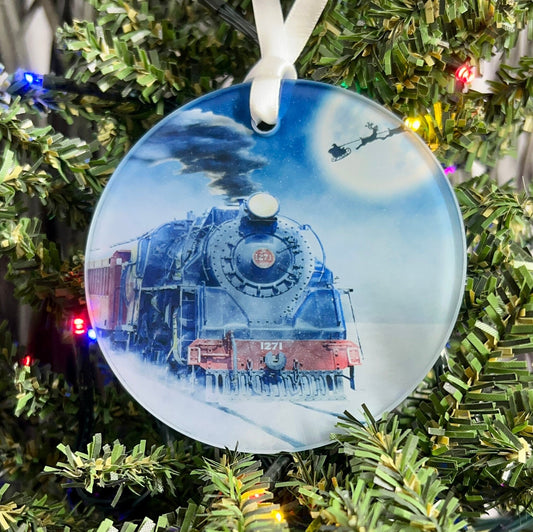 Christmas Train Glass Ornament