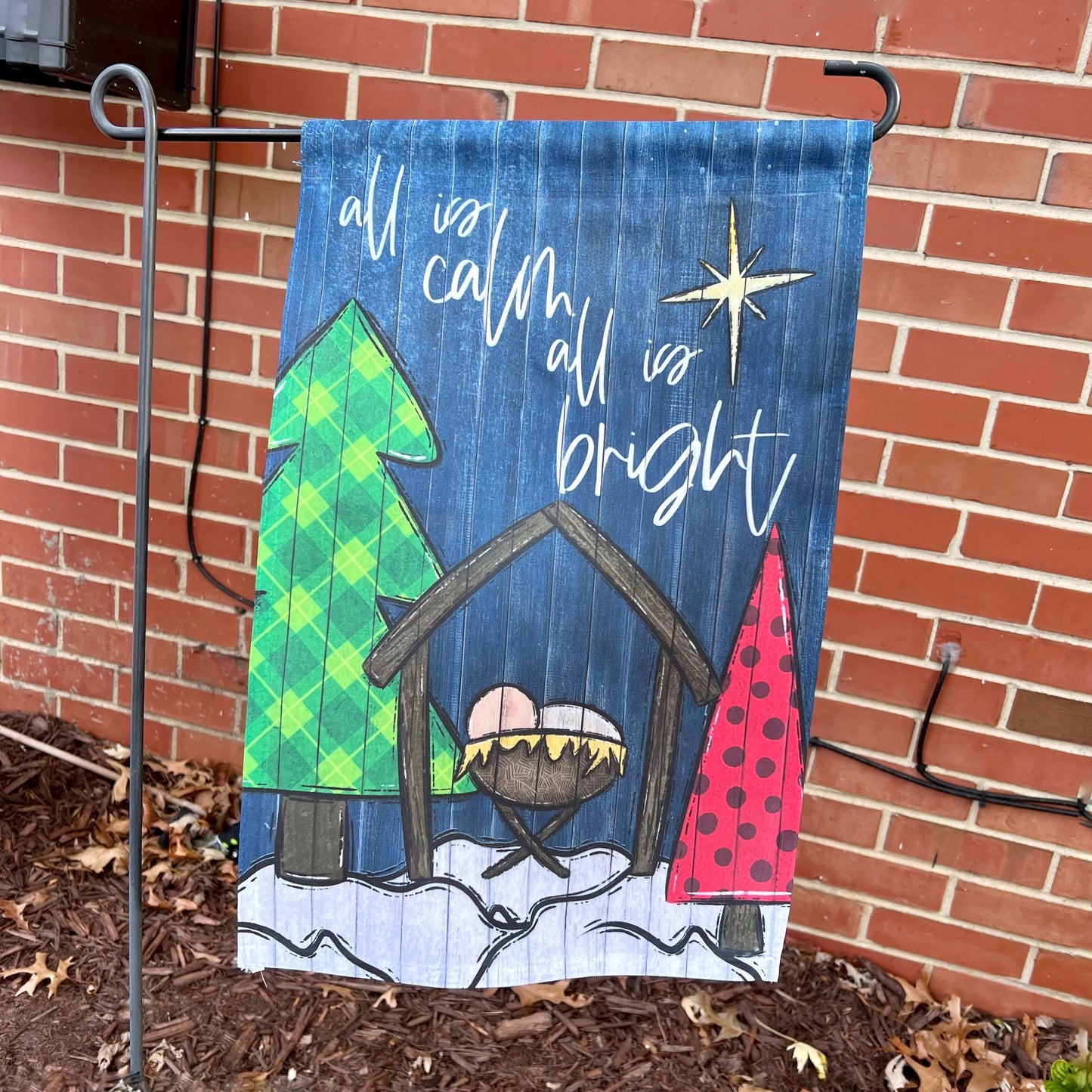 All is Calm, All is Bright. Manger Scene Christmas Garden Flag/Door Hanger