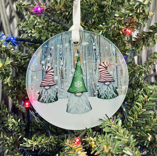 Christmas Gnome Glass Ornament