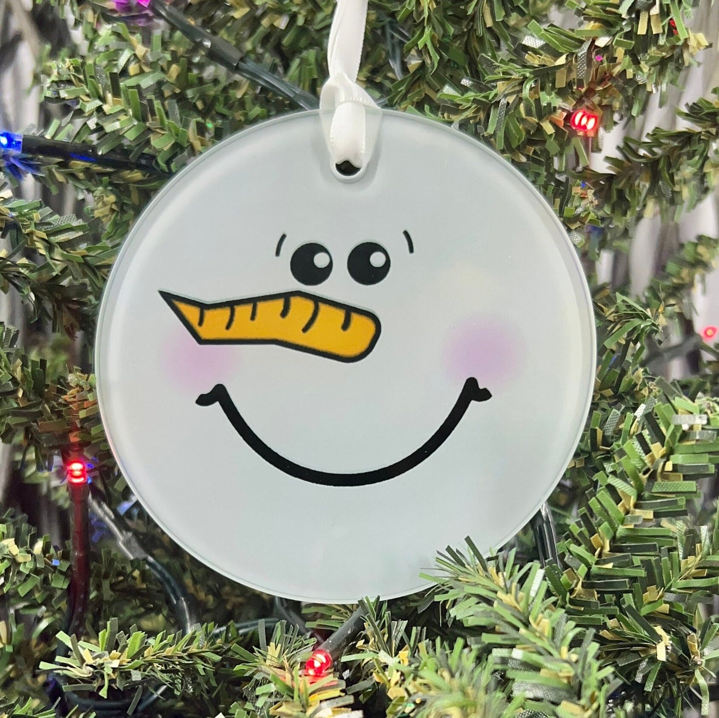 Happy Snowman Glass Ornament / Suncatcher