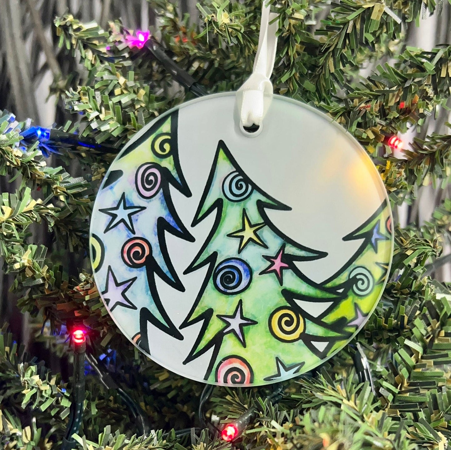 Neon Christmas Trees Glass Ornament / Suncatcher
