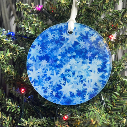 Small Blue Snowflakes Glass Ornament / Suncatcher