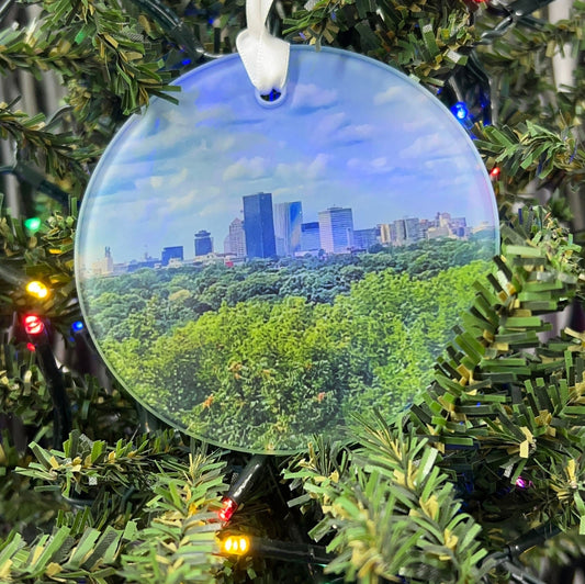 Rochester, NY Skyline Glass Ornament / Suncatcher