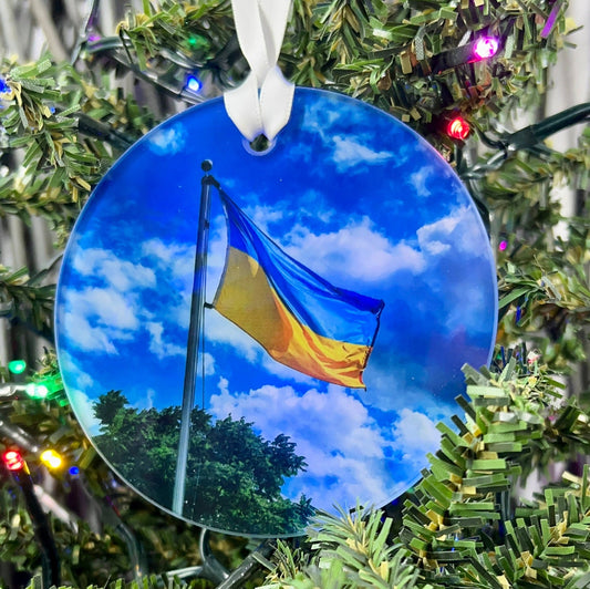 Ukrainian Flag Photograph Glass Ornament / Suncatcher
