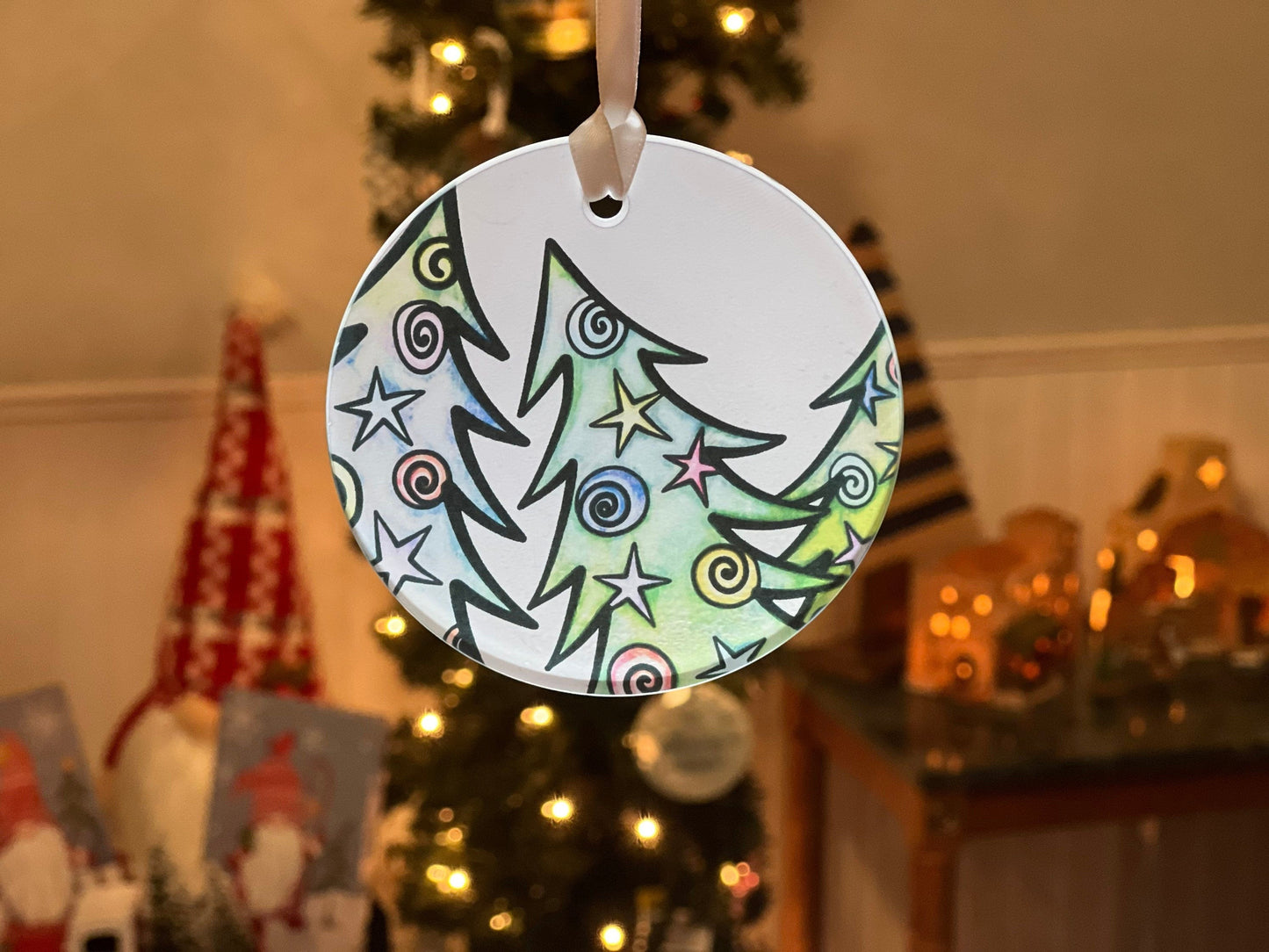 Neon Christmas Trees Glass Ornament / Suncatcher