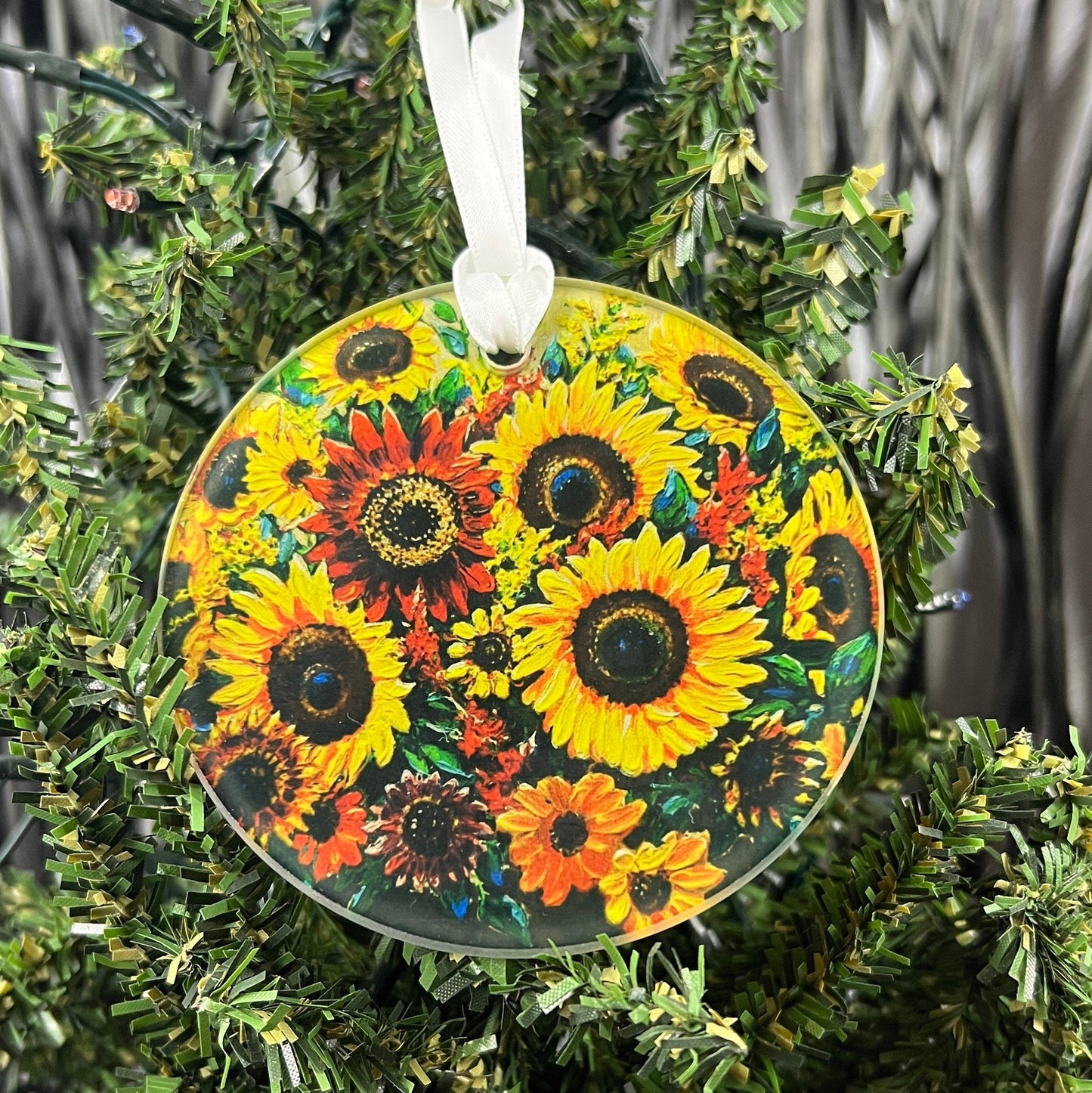 Nataliia Sytnyk “Bouquet of Sunflowers” Painting inspired Glass Ornament / Suncatcher