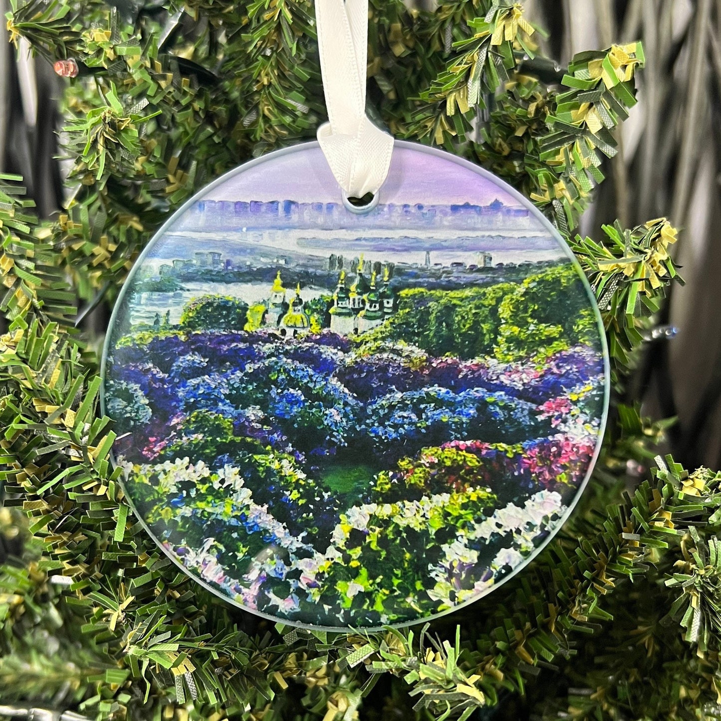 Nataliia Sytnyk “Lilac Haze. Kyiv” Painting Inspired Glass Ornament / Suncatcher