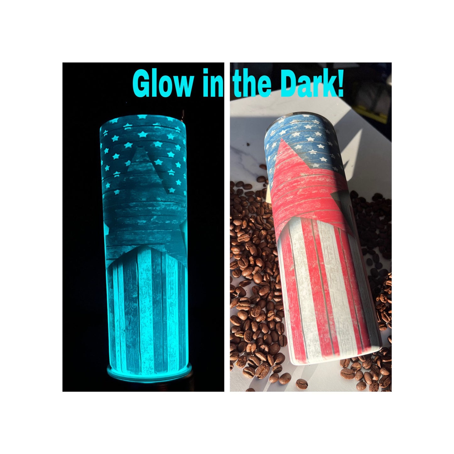 Star Spangled Glow in the Dark American Flag 20oz Stainless Steel Tumbler