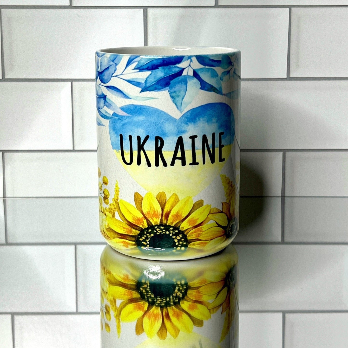 Ukraine Sunflowers Blue and Yellow Design 15 oz ceramic mug