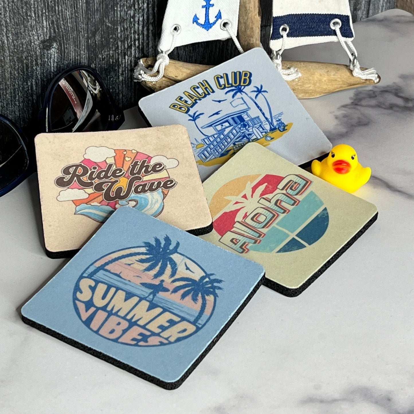 Rubber Coasters - Set of 4 - Summer Vibes Beach Lovers Coasters