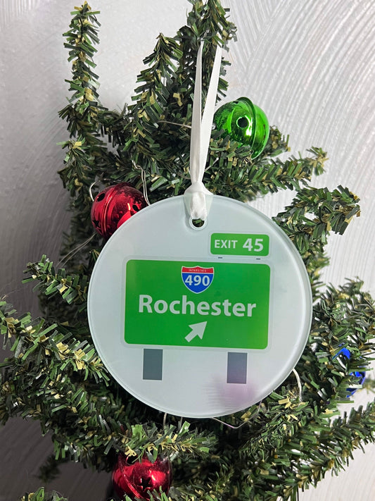 Rochester, NY 490 Sign Glass Ornament / Suncatcher