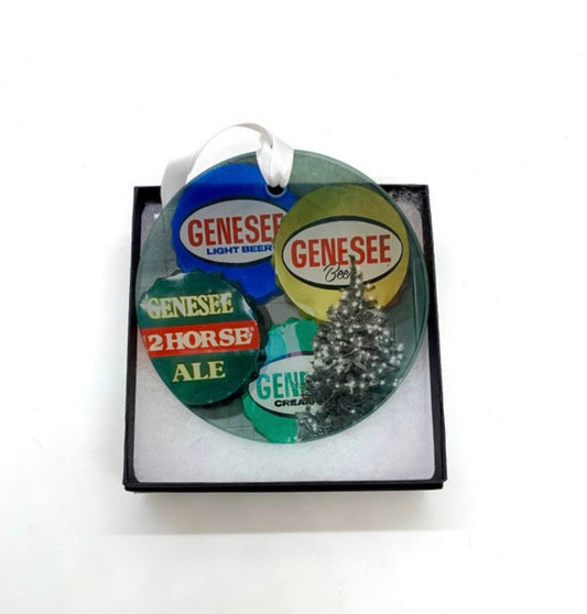 Rochester, NY Genesee Brewery Bottle Caps Glass Ornament / Suncatcher