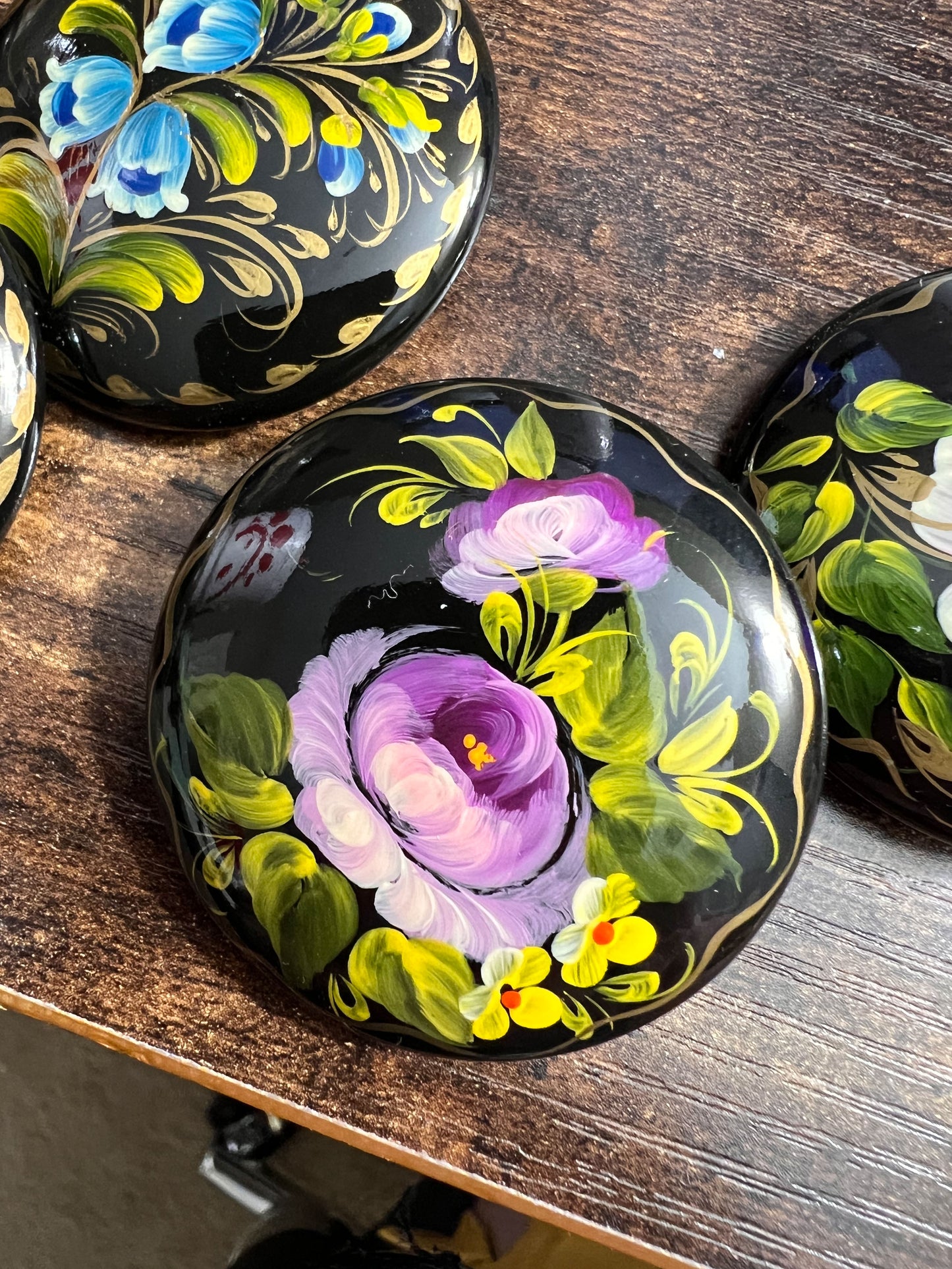 Brooch #03 Purple two-Flowers Handcrafted in Ukraine